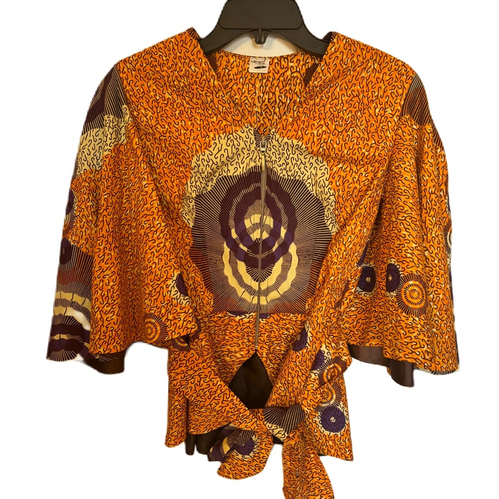 African Print Ankara Top Blouse Belted Fit and Flare X-Sm or Sm